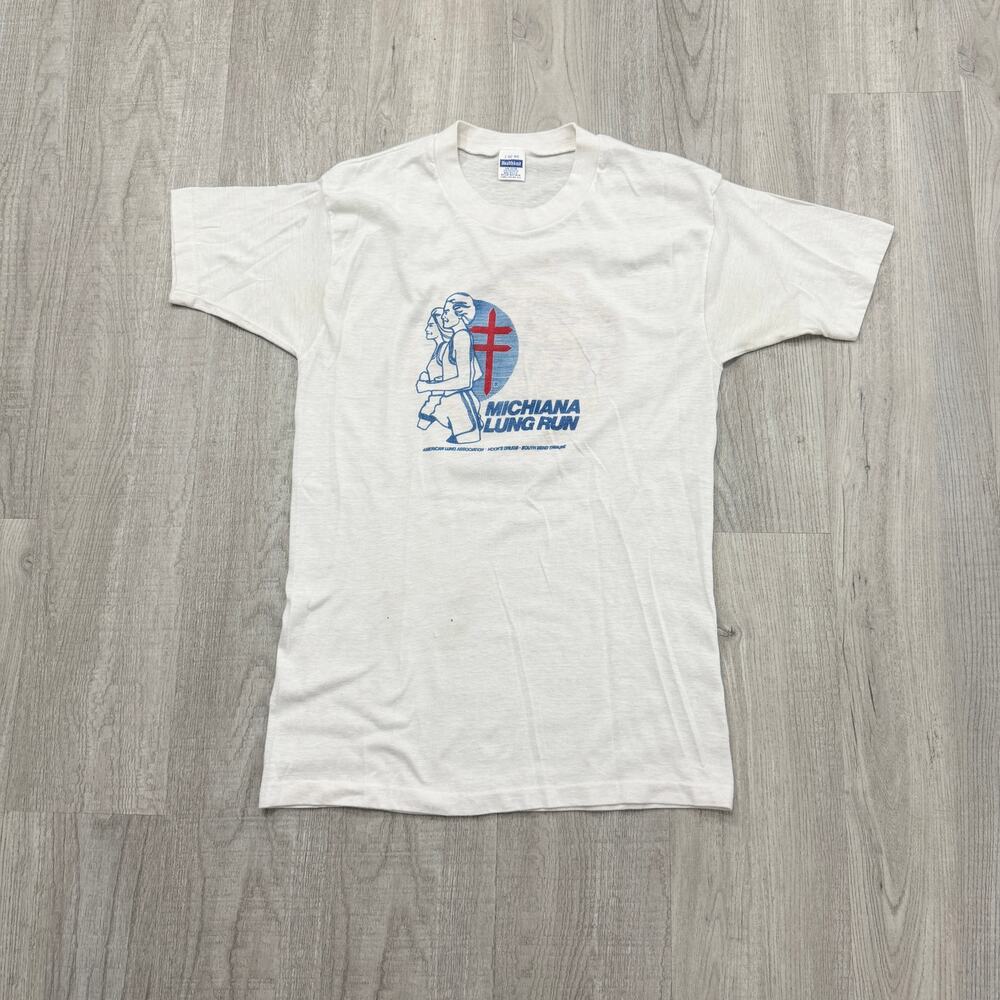 Vintage Michiana Running Festival Shirt Men's Large White 70s 80s Lung Run Thin